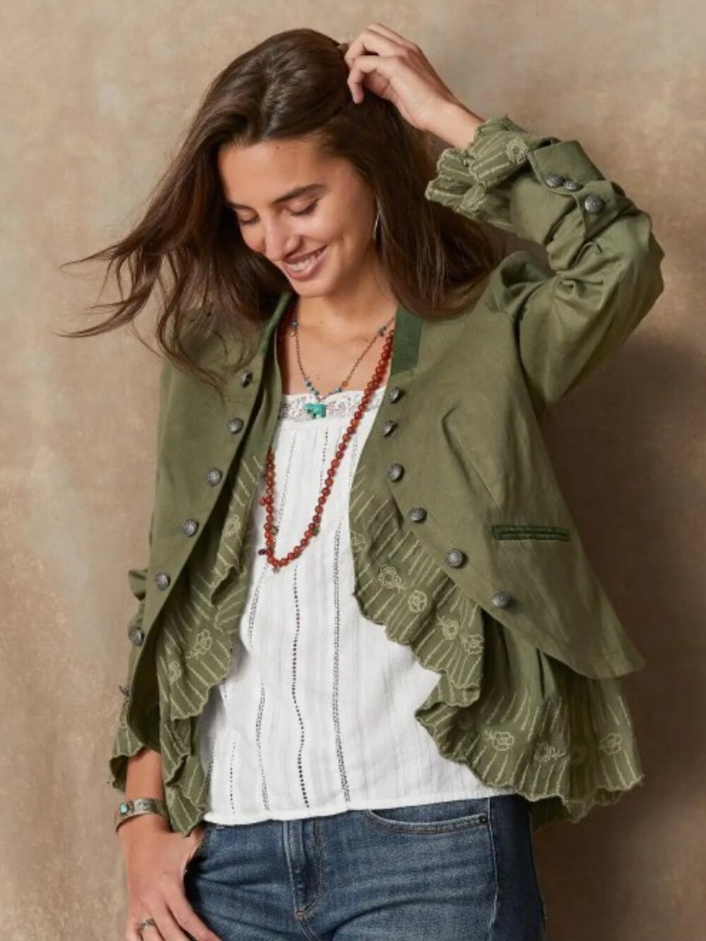 Sundance Caroline Ruffle Jacket in Chive/Green – Petite Small – NTW